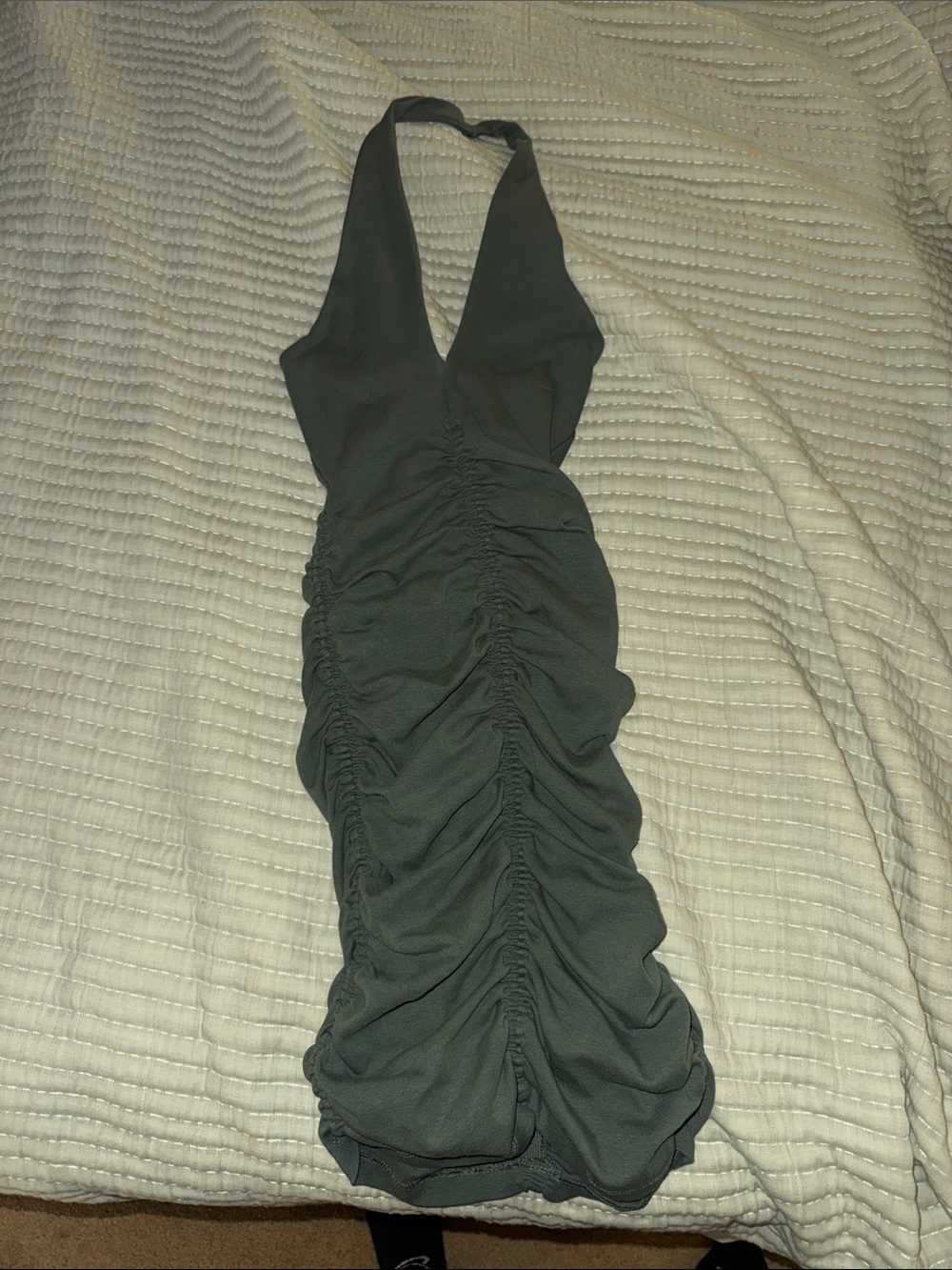 Zara Olive Halter Ruched Mini Dress